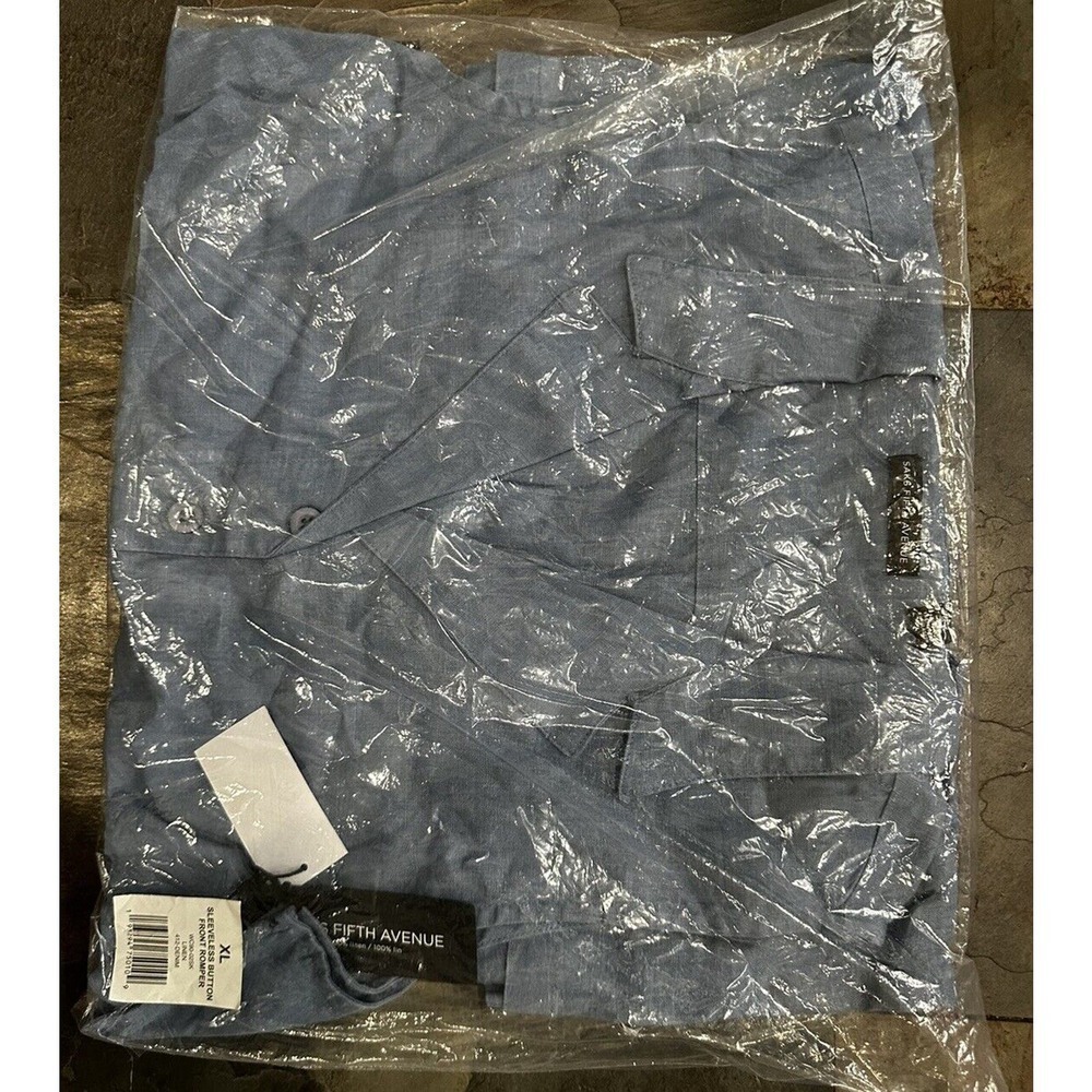 Saks Fifth Ave Linen Romper Size XL Blue Chambray beach coastal gauzy po… - Picture 3 of 5